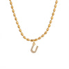 Wholesale Stainless Steel Ball Chain Necklace With Copper Letter Pendant And Zircon For Women