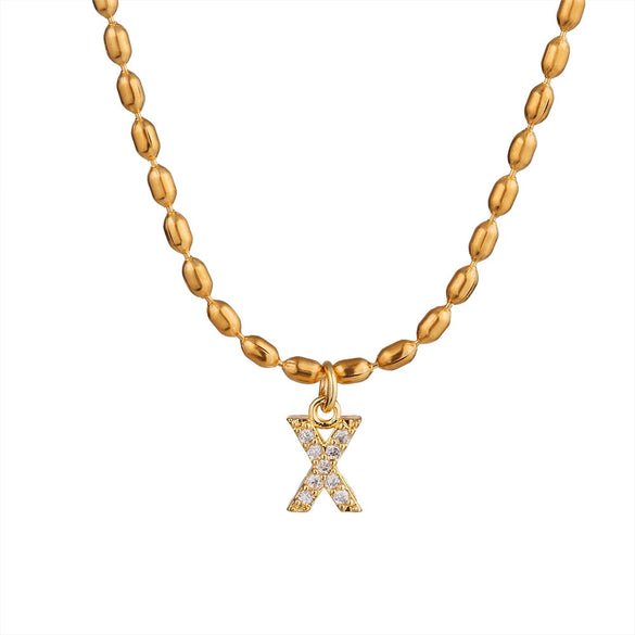 Wholesale Stainless Steel Ball Chain Necklace With Copper Letter Pendant And Zircon For Women