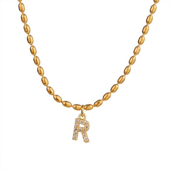 Wholesale Stainless Steel Ball Chain Necklace With Copper Letter Pendant And Zircon For Women