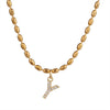 Wholesale Stainless Steel Ball Chain Necklace With Copper Letter Pendant And Zircon For Women