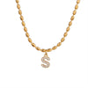 Wholesale Stainless Steel Ball Chain Necklace With Copper Letter Pendant And Zircon For Women