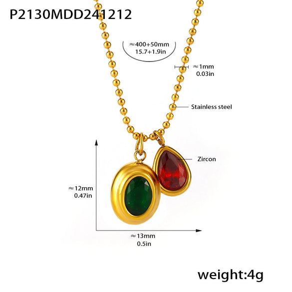 Wholesale Stainless Steel Ball Chain Necklace With Water Drops Delicate Small Pendant Zircon Geometric Pattern Pvd Plated 18K True Gold For Women