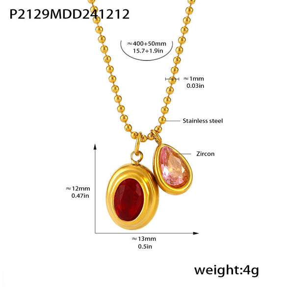Wholesale Stainless Steel Ball Chain Necklace With Water Drops Delicate Small Pendant Zircon Geometric Pattern Pvd Plated 18K True Gold For Women