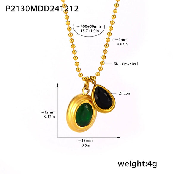 Wholesale Stainless Steel Ball Chain Necklace With Water Drops Delicate Small Pendant Zircon Geometric Pattern Pvd Plated 18K True Gold For Women