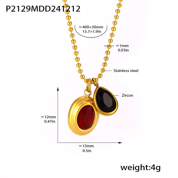 Wholesale Stainless Steel Ball Chain Necklace With Water Drops Delicate Small Pendant Zircon Geometric Pattern Pvd Plated 18K True Gold For Women