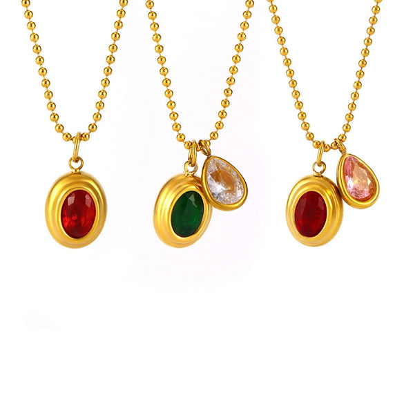 Wholesale Stainless Steel Ball Chain Necklace With Water Drops Delicate Small Pendant Zircon Geometric Pattern Pvd Plated 18K True Gold For Women