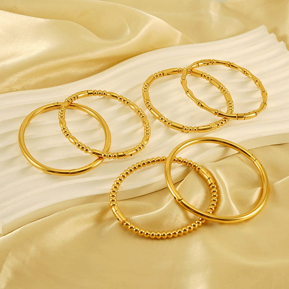 Wholesale 316L Stainless Steel Bamboo Titanium Steel Beaded Plain Ring Bracelet With Electroplating Design