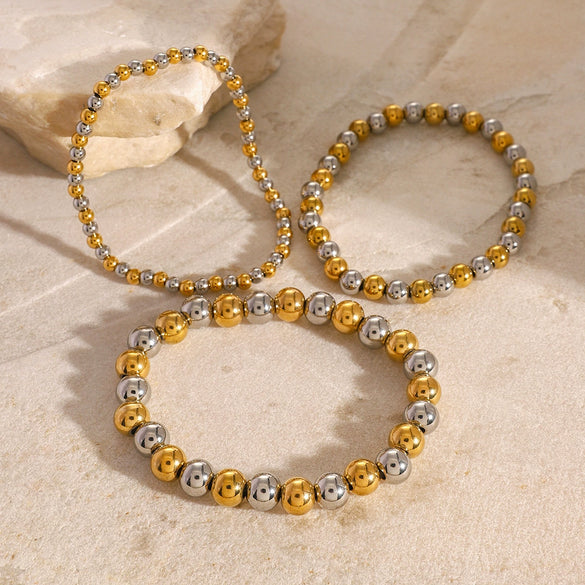 Wholesale Stainless Steel Beaded Elastic Rope Bracelet With Geometric Design And Electroplating For Women