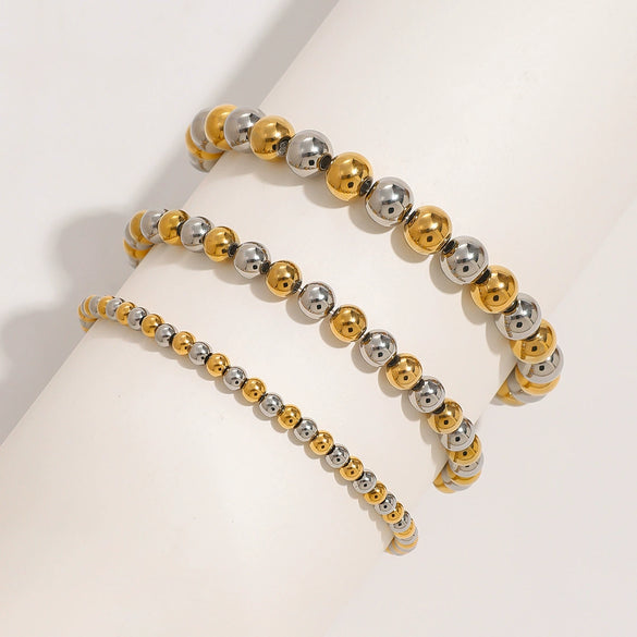 Wholesale Stainless Steel Beaded Elastic Rope Bracelet With Geometric Design And Electroplating For Women
