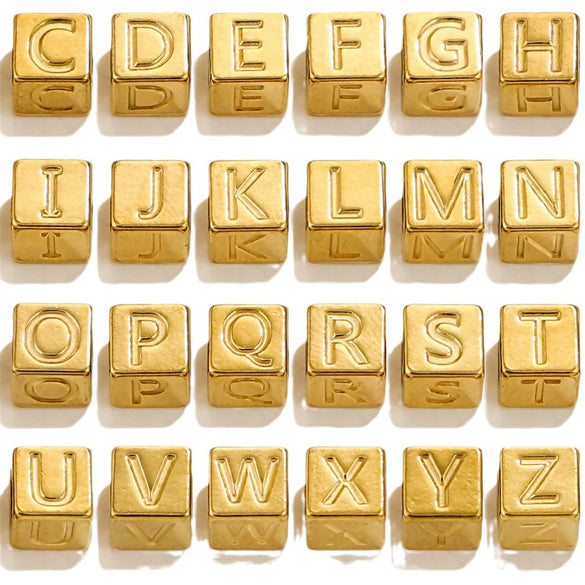 Wholesale Stainless Steel Beaded Square Diy Loose Beads With English Letter Pattern For Titanium Steel Bracelet Accessories Electroplated Minimalist Style