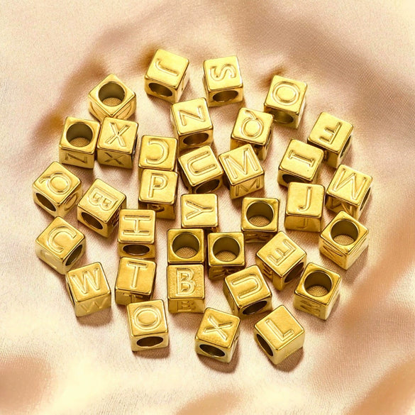 Wholesale Stainless Steel Beaded Square Diy Loose Beads With English Letter Pattern For Titanium Steel Bracelet Accessories Electroplated Minimalist Style