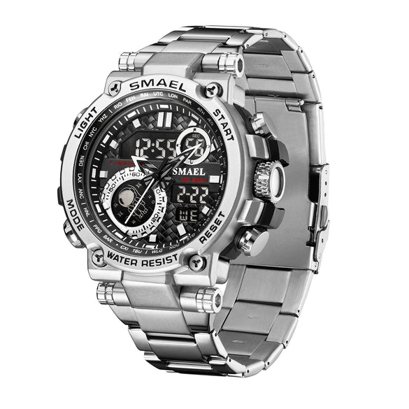Wholesale Stainless Steel Belt Men's Multifunctional Electronic Quartz Watch With Dual Time Calendar And Round Dial Waterproof And Leisure Style