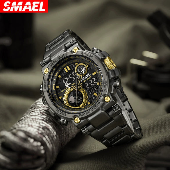 Wholesale Stainless Steel Belt Men's Multifunctional Electronic Quartz Watch With Dual Time Calendar And Round Dial Waterproof And Leisure Style