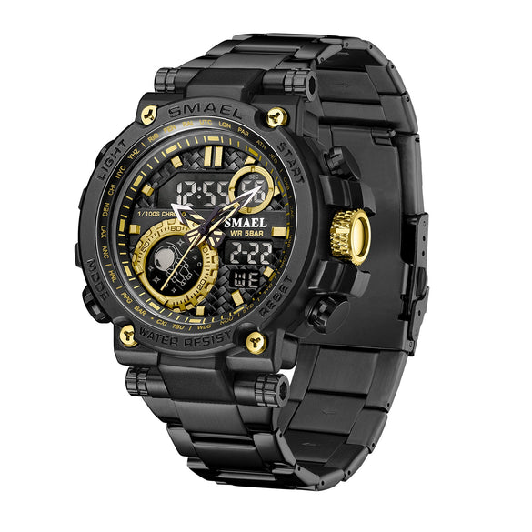 Wholesale Stainless Steel Belt Men's Multifunctional Electronic Quartz Watch With Dual Time Calendar And Round Dial Waterproof And Leisure Style