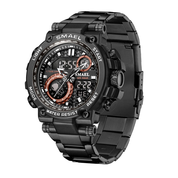 Wholesale Stainless Steel Belt Men's Multifunctional Electronic Quartz Watch With Dual Time Calendar And Round Dial Waterproof And Leisure Style