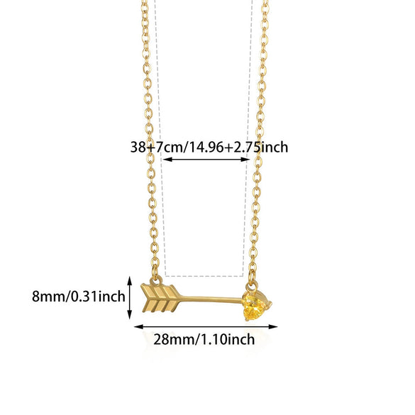 Wholesale Stainless Steel Birthstone Necklace With Arrow Piercing Heart Pendant Electroplated In 18K Gold