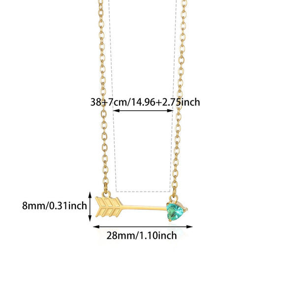 Wholesale Stainless Steel Birthstone Necklace With Arrow Piercing Heart Pendant Electroplated In 18K Gold