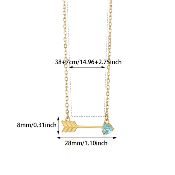 Wholesale Stainless Steel Birthstone Necklace With Arrow Piercing Heart Pendant Electroplated In 18K Gold