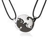 Wholesale Stainless Steel Black And White Cat Pendant Necklace Creative Kitten Hug Shape Couple Style Electroplated With Leather Rope