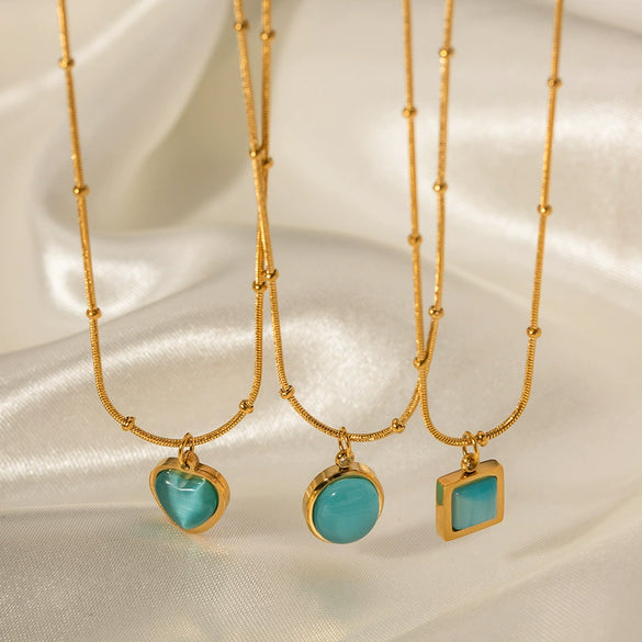 Wholesale Stainless Steel Blue Geometric Square Necklace With Electroplating Design For Women