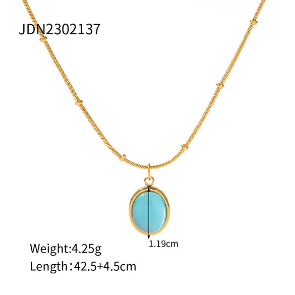Wholesale Stainless Steel Blue Geometric Square Necklace With Electroplating Design For Women