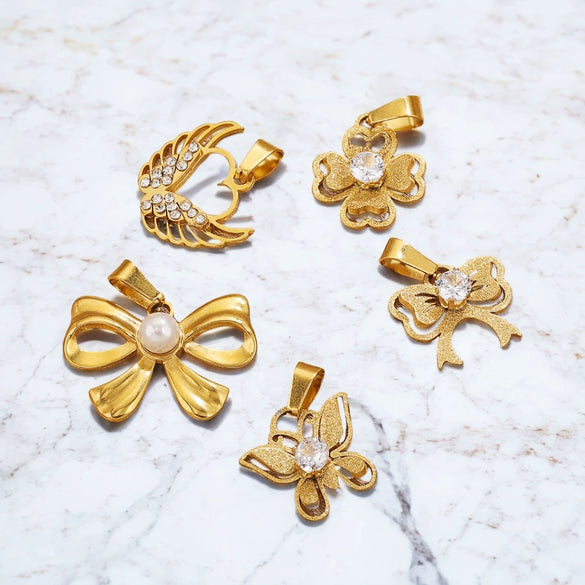 Wholesale Stainless Steel Bow And Butterfly Pendant Necklace For Ladies With 18K Gold Plated Electroplating