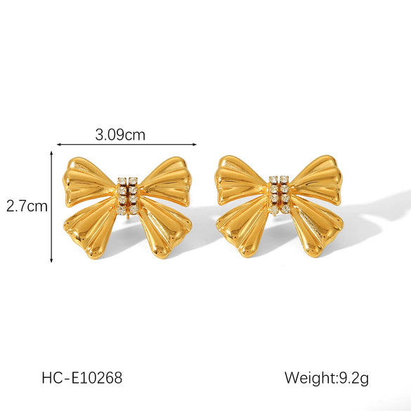 Wholesale Stainless Steel Bow Drop Geometric Women's Earrings With Electroplating Treatment