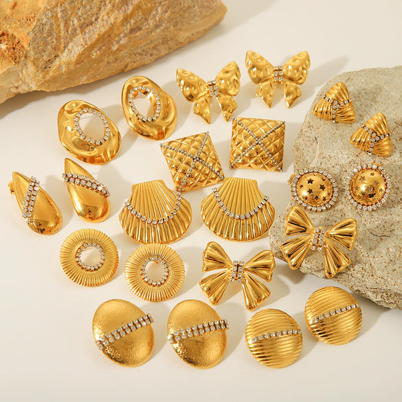 Wholesale Stainless Steel Bow Drop Geometric Women's Earrings With Electroplating Treatment