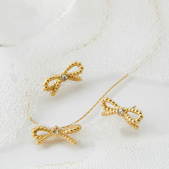 Wholesale Stainless Steel Bow Earrings And Butterfly Necklace For Women With Electroplating Featuring Butterfly Dragonfly And Insect Patterns