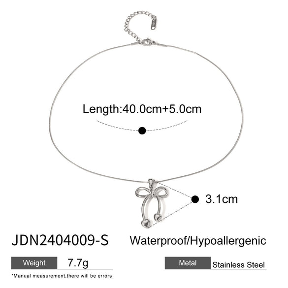 Wholesale Stainless Steel Bow Earrings And Butterfly Necklace With Electroplating And Unique Design