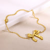 Wholesale Stainless Steel Bow Earrings And Clavicle Chain Set With 18K Gold Electroplating For Women