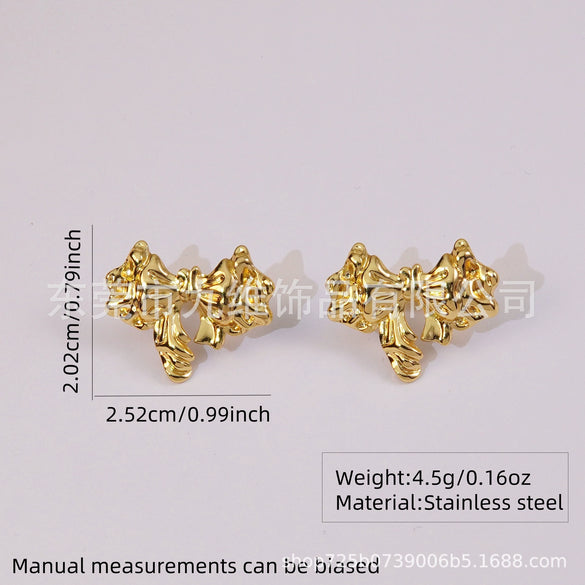 Wholesale Stainless Steel Bow Earrings Electroplated Trendy Style For Women