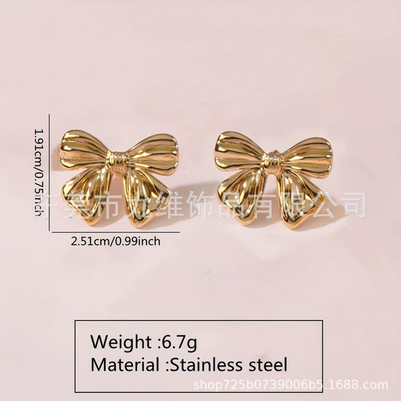 Wholesale Stainless Steel Bow Earrings Electroplated Trendy Style For Women