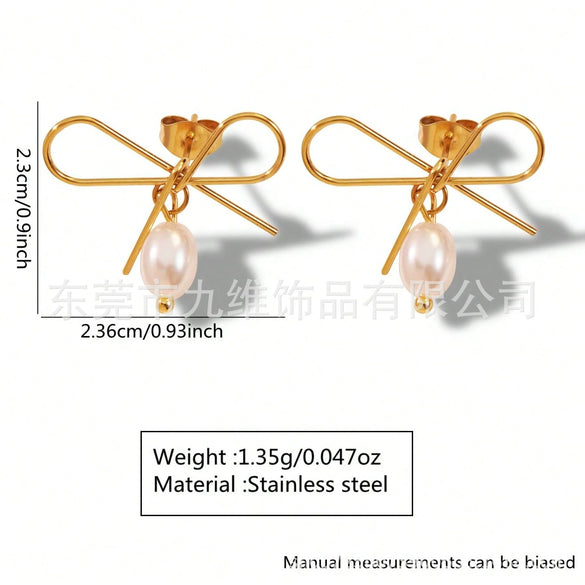 Wholesale Stainless Steel Bow Earrings Electroplated Trendy Style For Women
