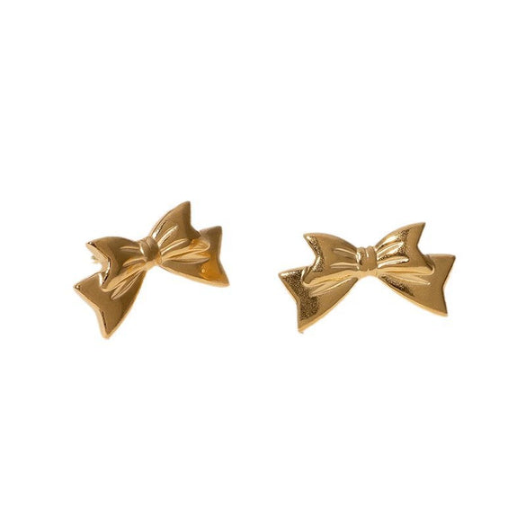 Wholesale Stainless Steel Bow Earrings Goldplated Minimalist Style
