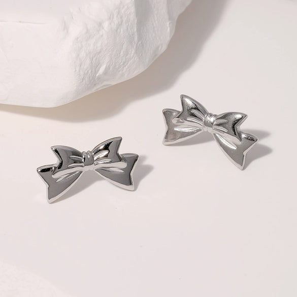 Wholesale Stainless Steel Bow Earrings Goldplated Minimalist Style