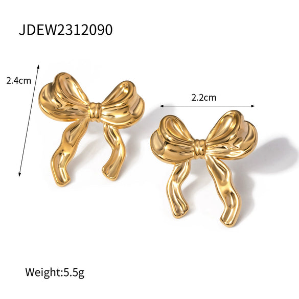 Wholesale Stainless Steel Bow Earrings With Geometric Design And Electroplating For Women