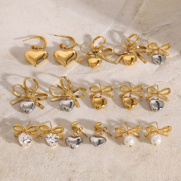 Wholesale Stainless Steel Bow Earrings With Geometric Design And Electroplating For Women