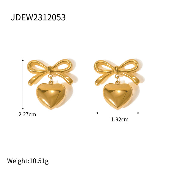 Wholesale Stainless Steel Bow Earrings With Geometric Design And Electroplating For Women