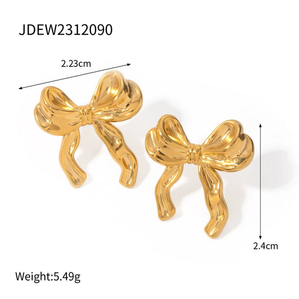 Wholesale Stainless Steel Bow Earrings With 18K Gold Electroplating Fashionable And Stylish For Women