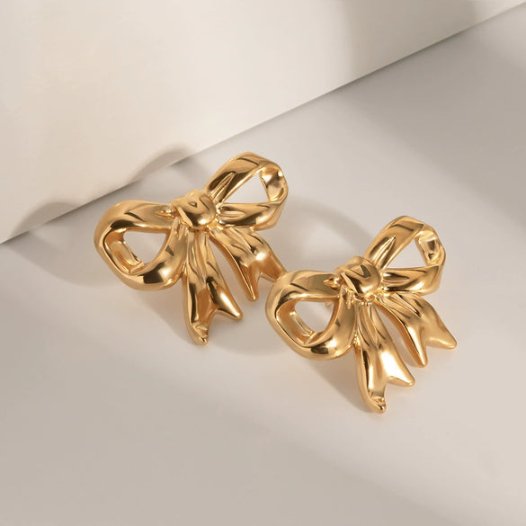 Wholesale Stainless Steel Bow Earrings With 18K Gold Electroplating For Women
