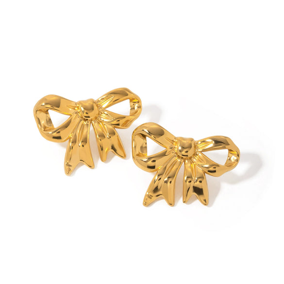 Wholesale Stainless Steel Bow Earrings With 18K Gold Electroplating For Women