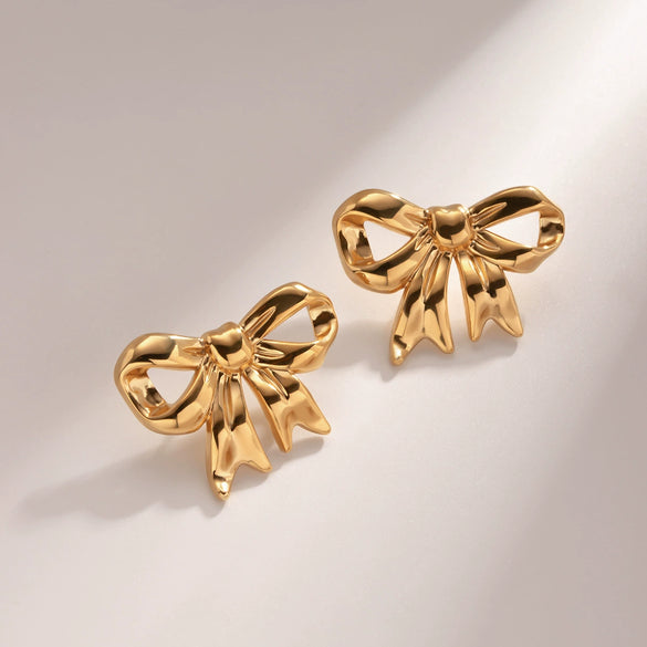 Wholesale Stainless Steel Bow Earrings With 18K Gold Electroplating For Women