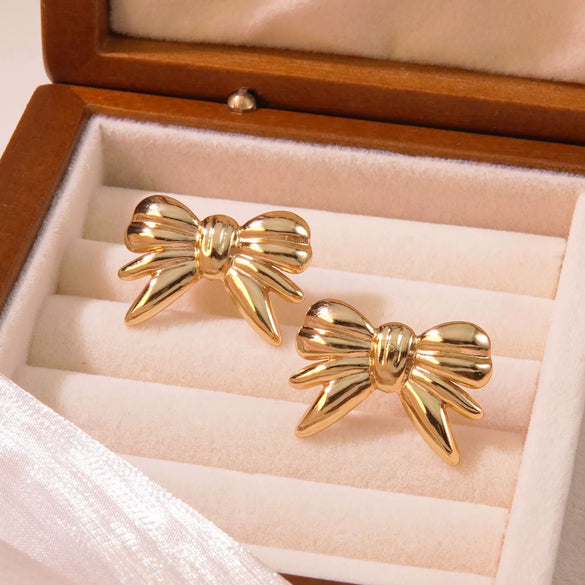 Wholesale Stainless Steel Bow Earrings With Simple Design And Polish Finish For Women