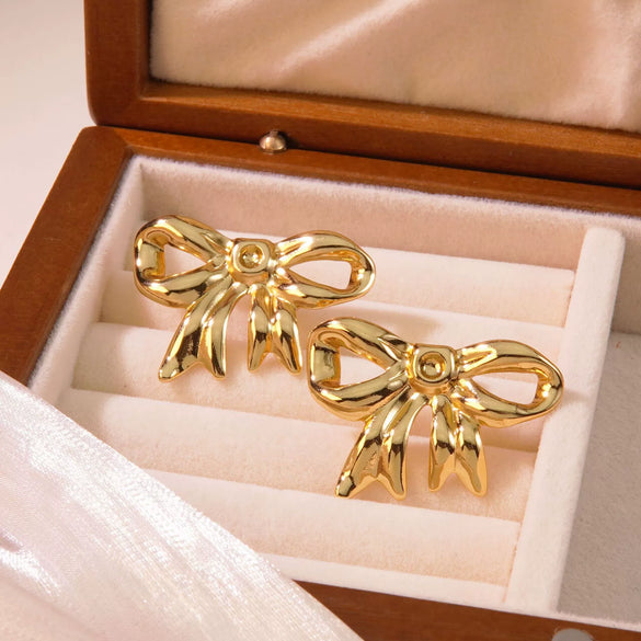 Wholesale Stainless Steel Bow Earrings With Simple Design And Polish Finish For Women