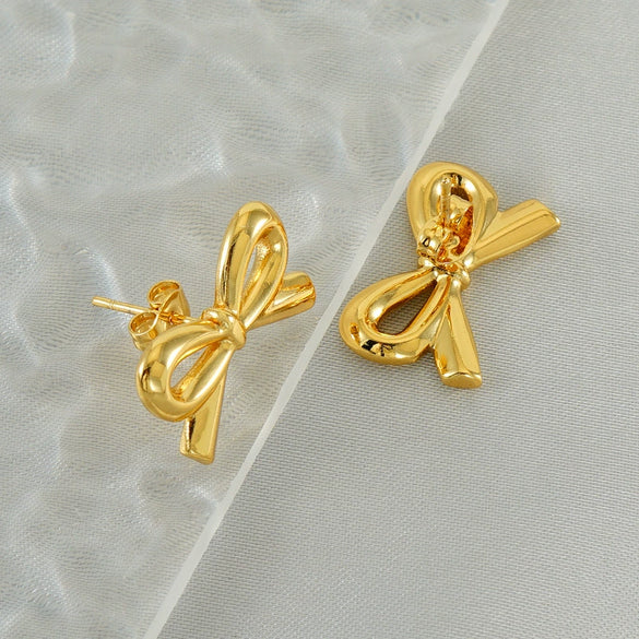 Wholesale Stainless Steel Bow Fashion Women's Earrings With Electroplating