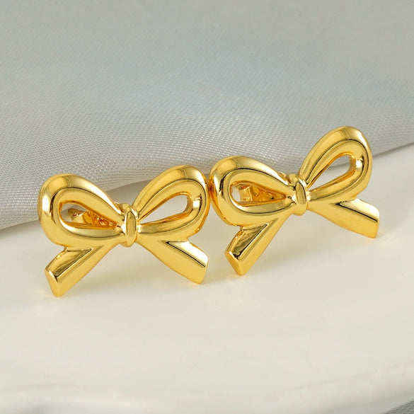 Wholesale Stainless Steel Bow Fashion Women's Earrings With Electroplating
