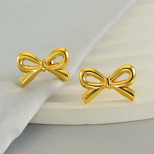Wholesale Stainless Steel Bow Fashion Women's Earrings With Electroplating