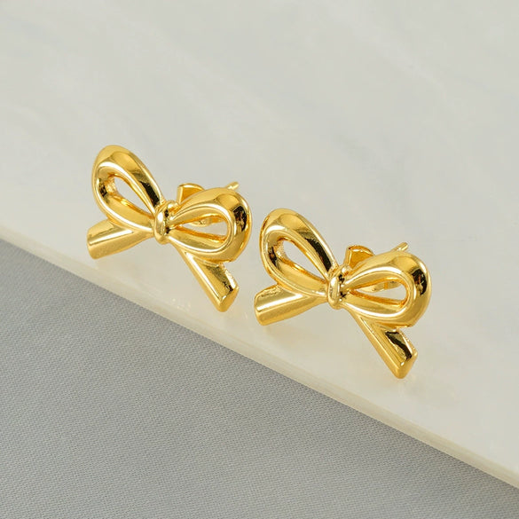 Wholesale Stainless Steel Bow Fashion Women's Earrings With Electroplating