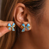 Wholesale Stainless Steel Bow Geometric Earrings With Oil Painting Texture And Electroplating For Women